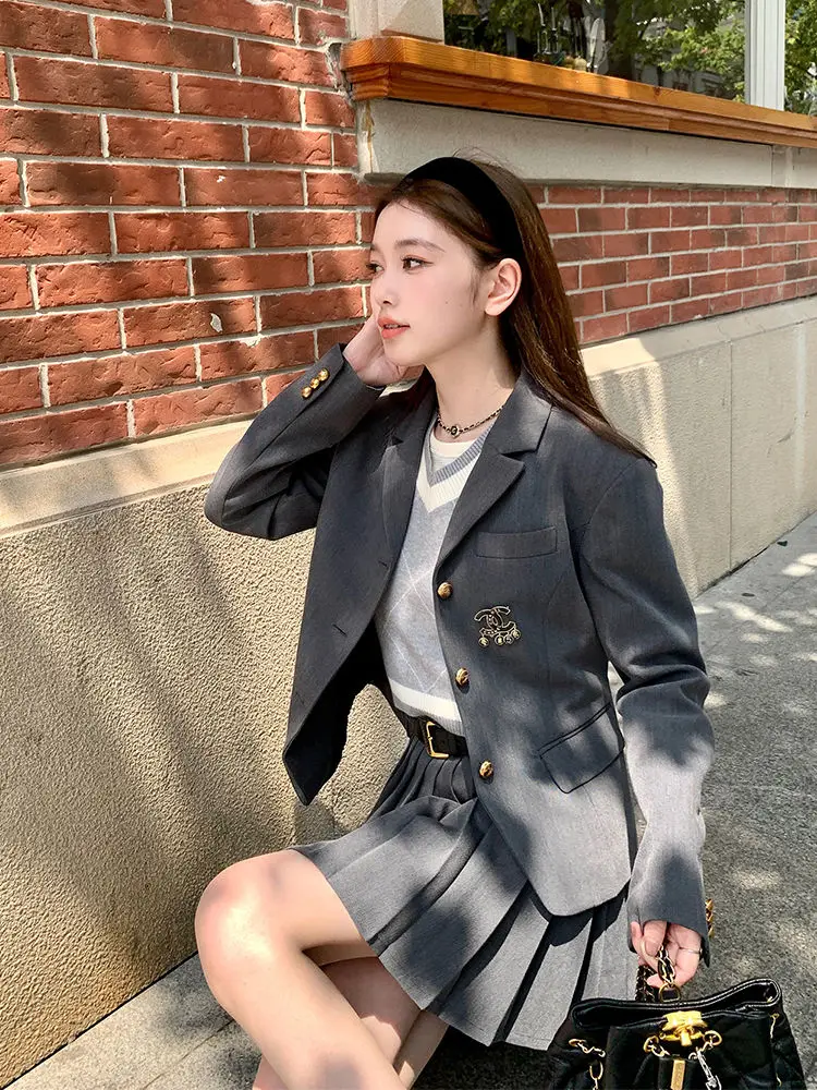 Japan Korea Retro School Uniform Autumn Winter New Women College Style Blazer Suit Jacket High Waist Jk Daily Jk Unifrom Set