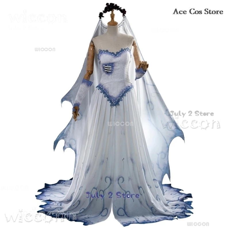 Corpse Masquerade Bride Emily Cosplay Fancy Dress Costume Wig Zombie Ghost Halloween Party Dress up Women Scary Gothic Suits