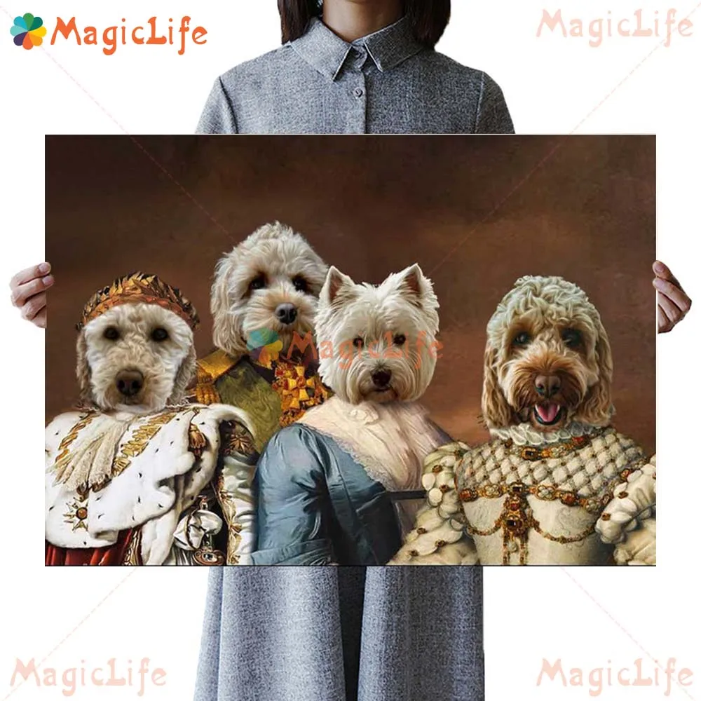 

Custom 4 Pets Dog Cat Friends Animal Posters Wall Pictures For Living Room Decor Nordic Poster Wall Art Canvas Painting Unframed