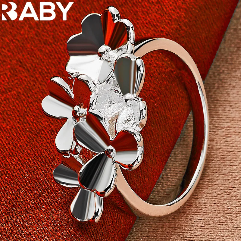 

URBABY 925 Sterling Silver Five Clover Ring For Women Wedding Engagement Rings Fashion Party Jewelry Girl Cute Accessories