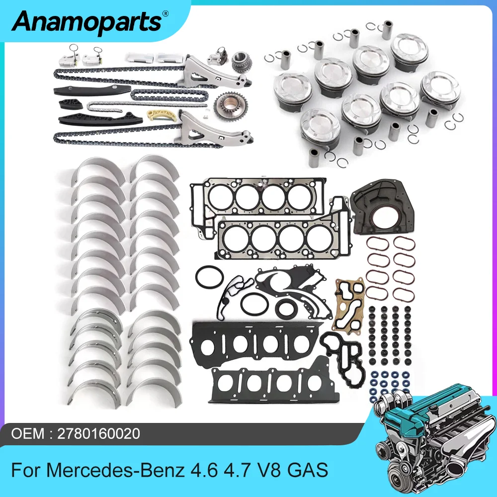 Engine Overhaul Rebuild Kit Timing Piston Gasket For 11-19 Mercedes-Benz M278 4.6 L 4.7 L V8 CLS500 E550 GL450 GL500 ML500 S500
