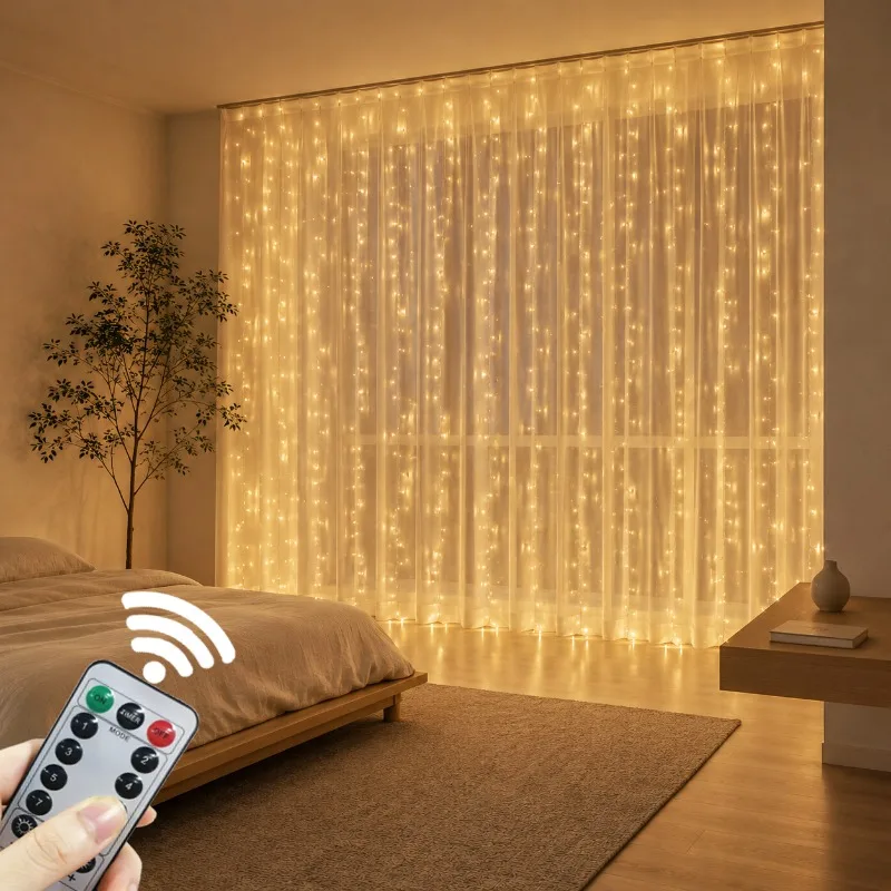 3/6M USB Curtain LED String Lights Remote Control Bedroom Holiday Wedding Birthday Christmas Decoration Fairy Garland Lamp