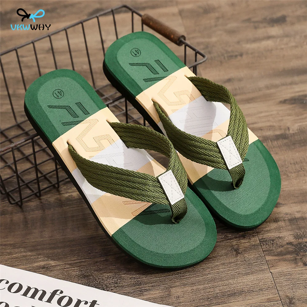 Color Block Men Flip Flops Beach Sandals Summer Slippers Non-slip Flat Shoes Slippers Indoor Shoes for Men Outdoor Slides