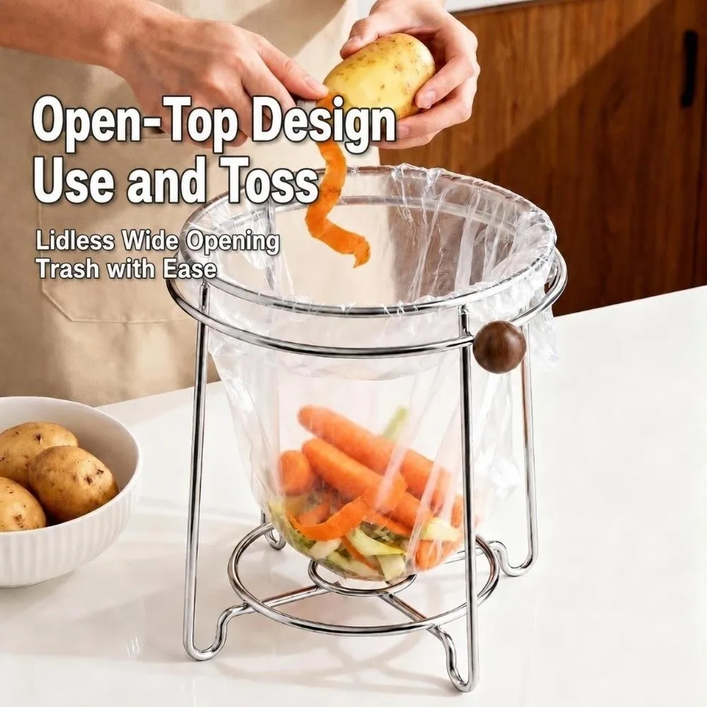 Stainless Steel Garbage Bag Holder Space Saving Multifunctional Waste Organizer Stand Portable Trash Bag Rack Home Storage