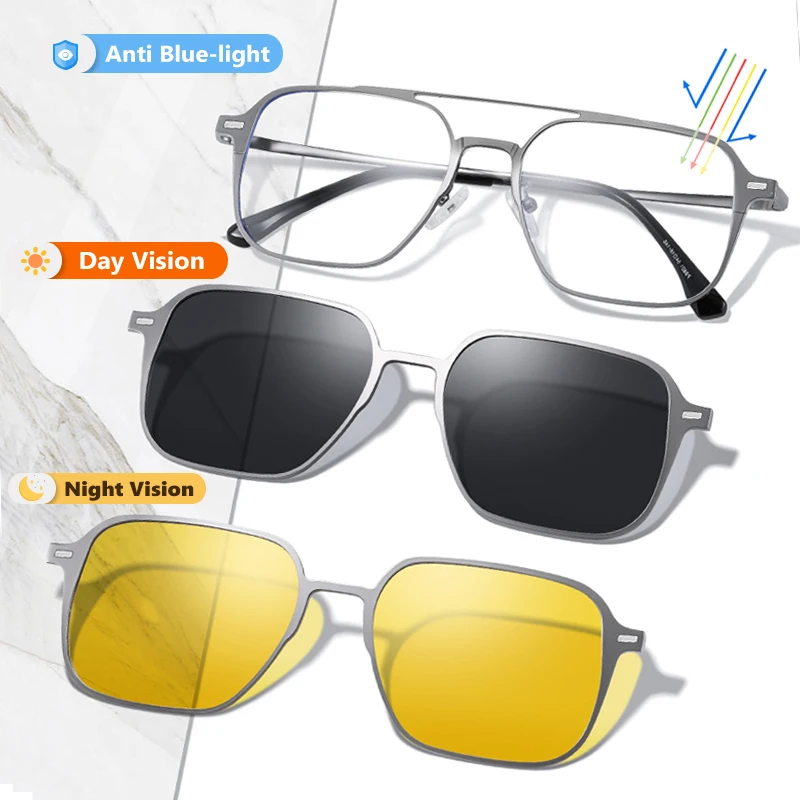 Titanium 3 In 1 New Trend Magnet Glasses Frame With Clip On Glasses Polarized Sunglasses For Men Women Optical Computer glasses