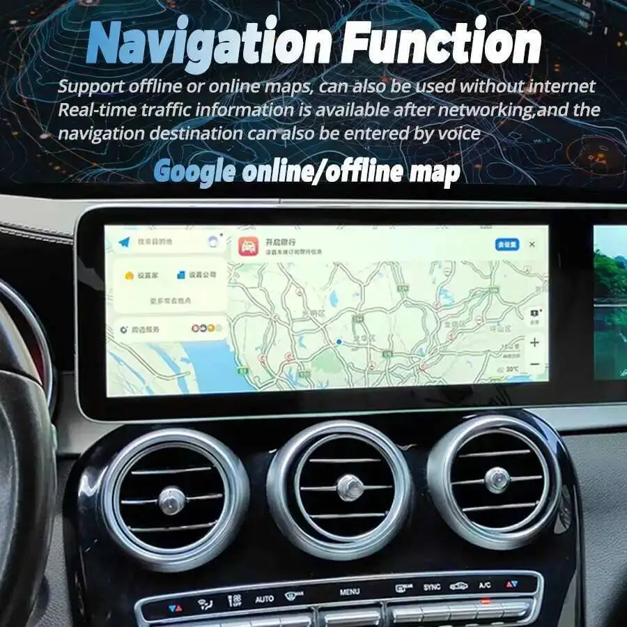 navi 128G نظام تحديد المواقع أندرويد Carplay لمرسيدس بنز C GLC NTG 5.0 5.5 6.0 2016-2022 12.3 بوصة سيارة الوسائط المتعددة مشغل فيديو شاشة مزدوجة