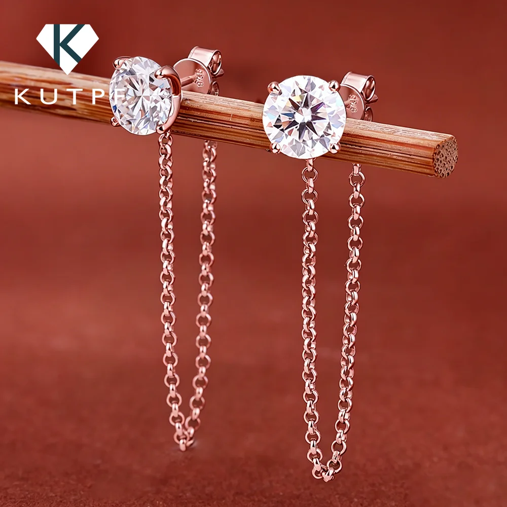 0.5-5carat Round brilliant Cut Moissanite Chain Earrings for Women Solitaire Lab Diamond Stud/Drop Earring 925 Silver with GRA