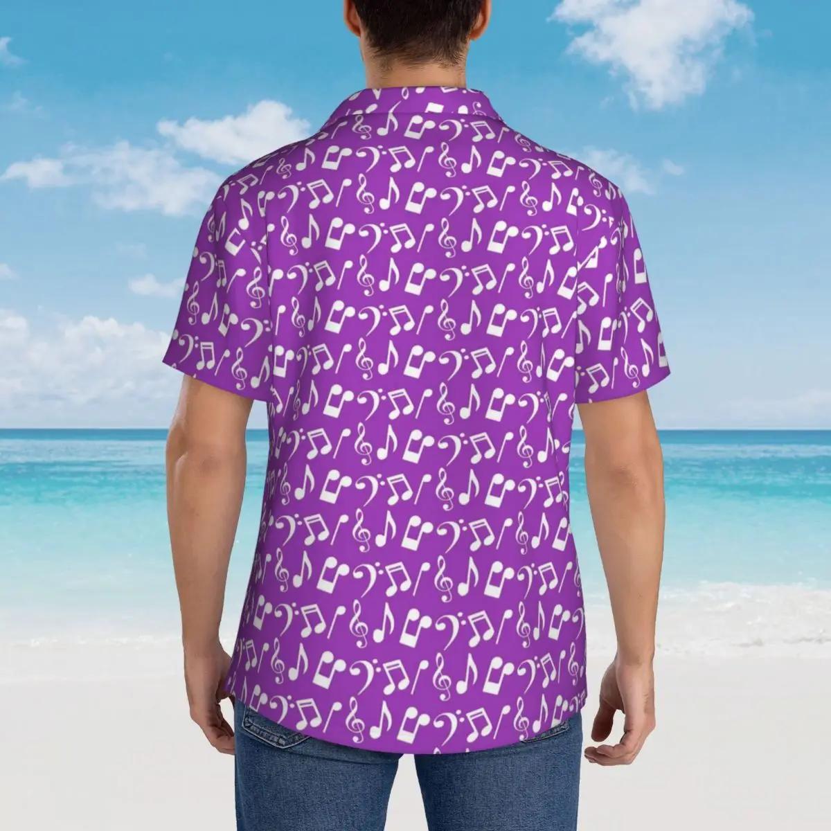 Note musicali camicia da spiaggia viola e bianca Hawaii camicie Casual da uomo camicette fresche manica corta Y2K top dal Design divertente