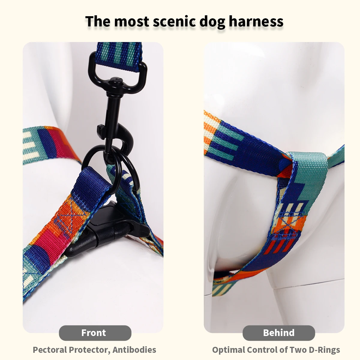 1PC abstract chest and harness three-piece set of geometric pattern multi-color splicing pet chest and harness collar with