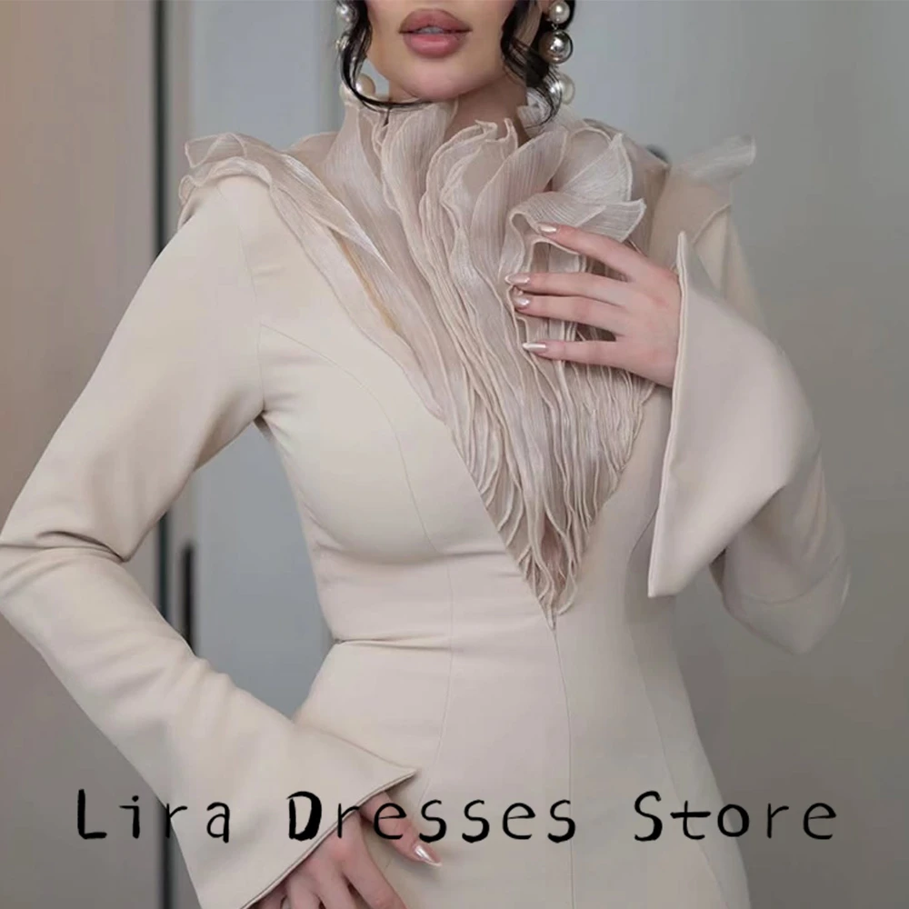 Mermaid V-Neck Long Sleeves Evening Dress Customized High Quality Jersey Celebrity Gowns Classic Side Fork Homecoming Dress - view 3