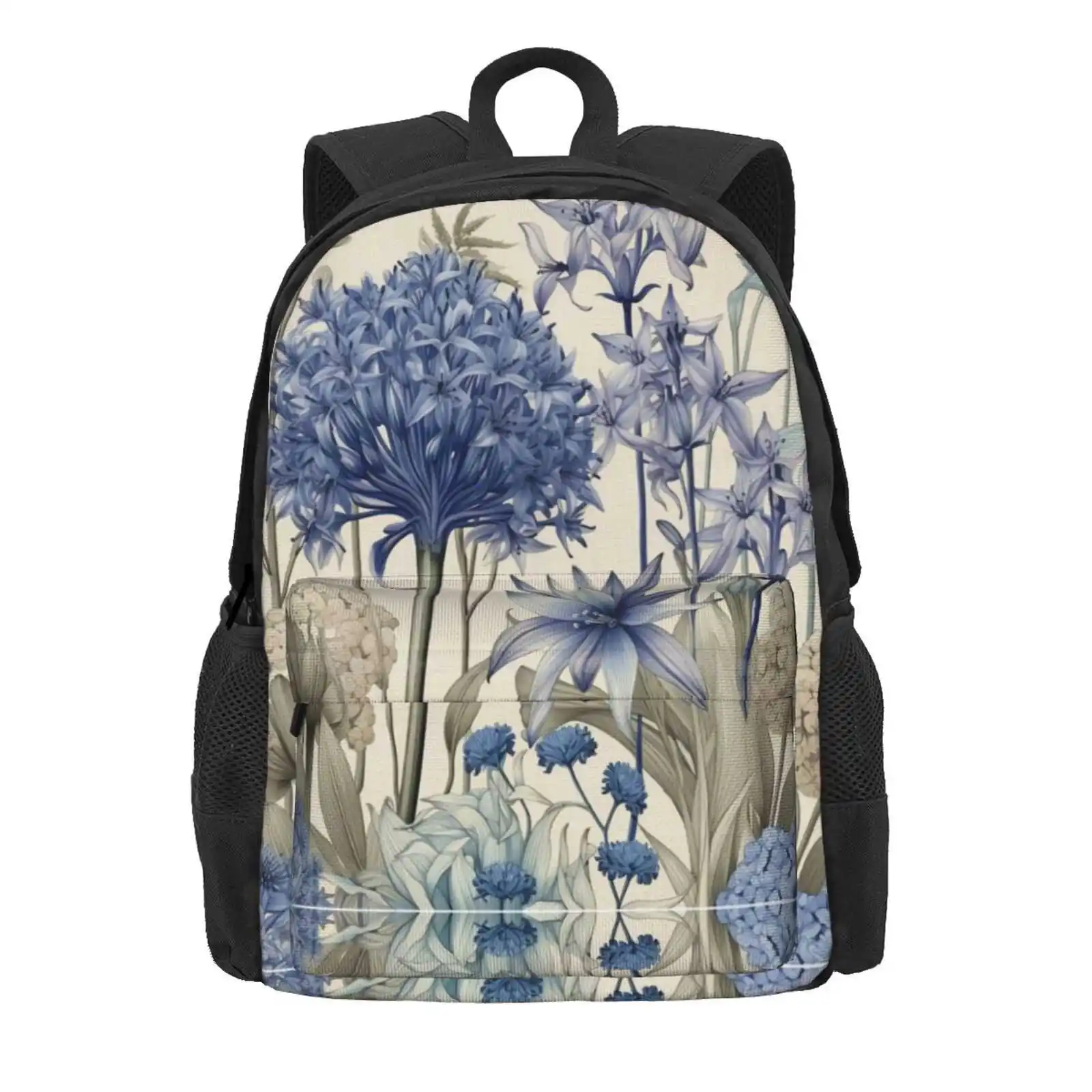 Blue Hues Hot Sale Schoolbag Backpack Fashion Bags Blue Floral Flowers Peaceful Calm Elegant Regal Serene Charming Country