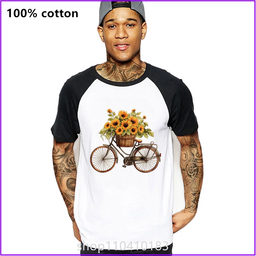 Khaldisalah A Vintage Bicycle Bike With A Basket Filled With Sunflow T Shirts For Men'S Women Tshirt T-Shirt Custom Sports Short