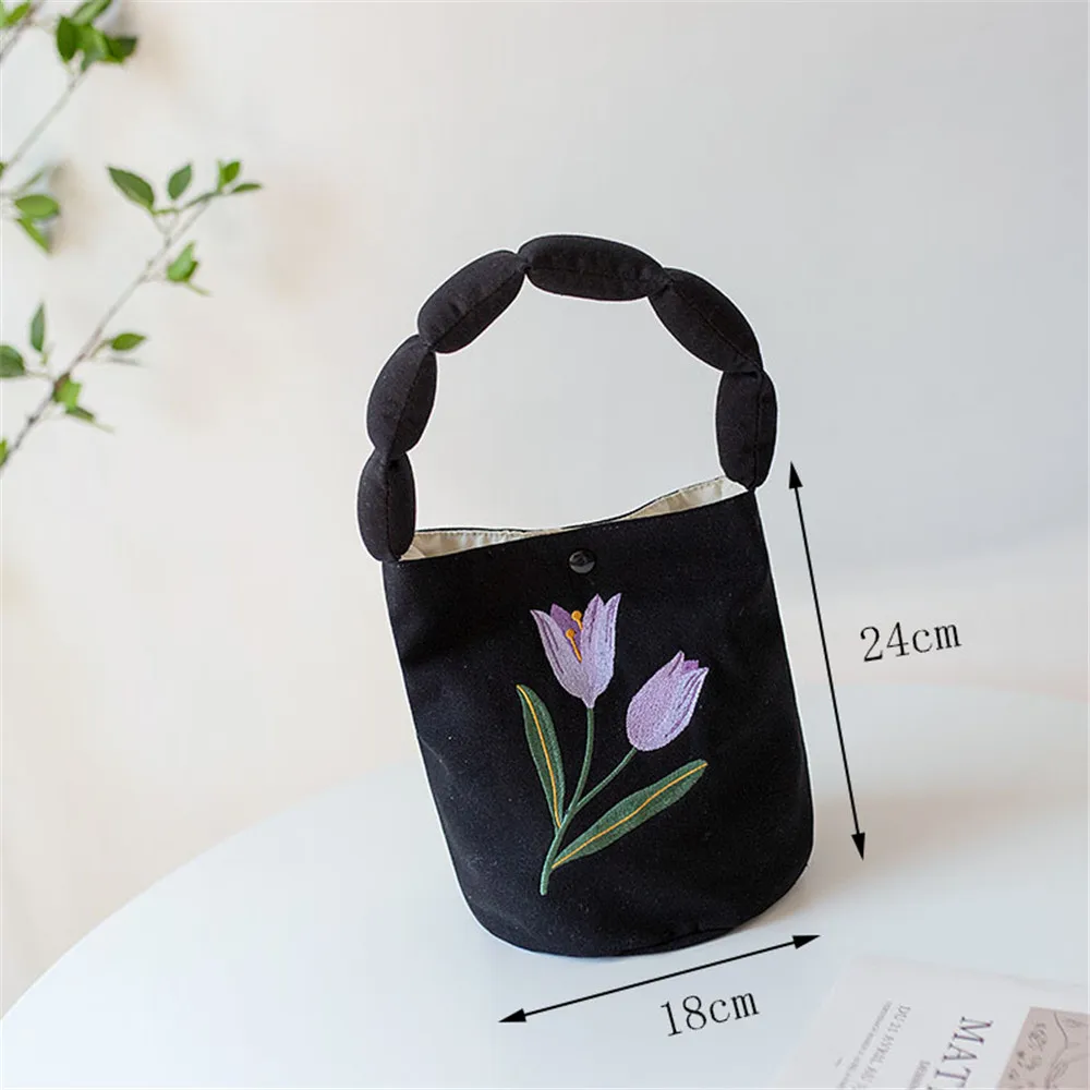 Floral Canvas mountaineering Bag Women Summer Fashion Large-capacity Tote Bag Hand Held Flowers Embroidered Shoulder Bag