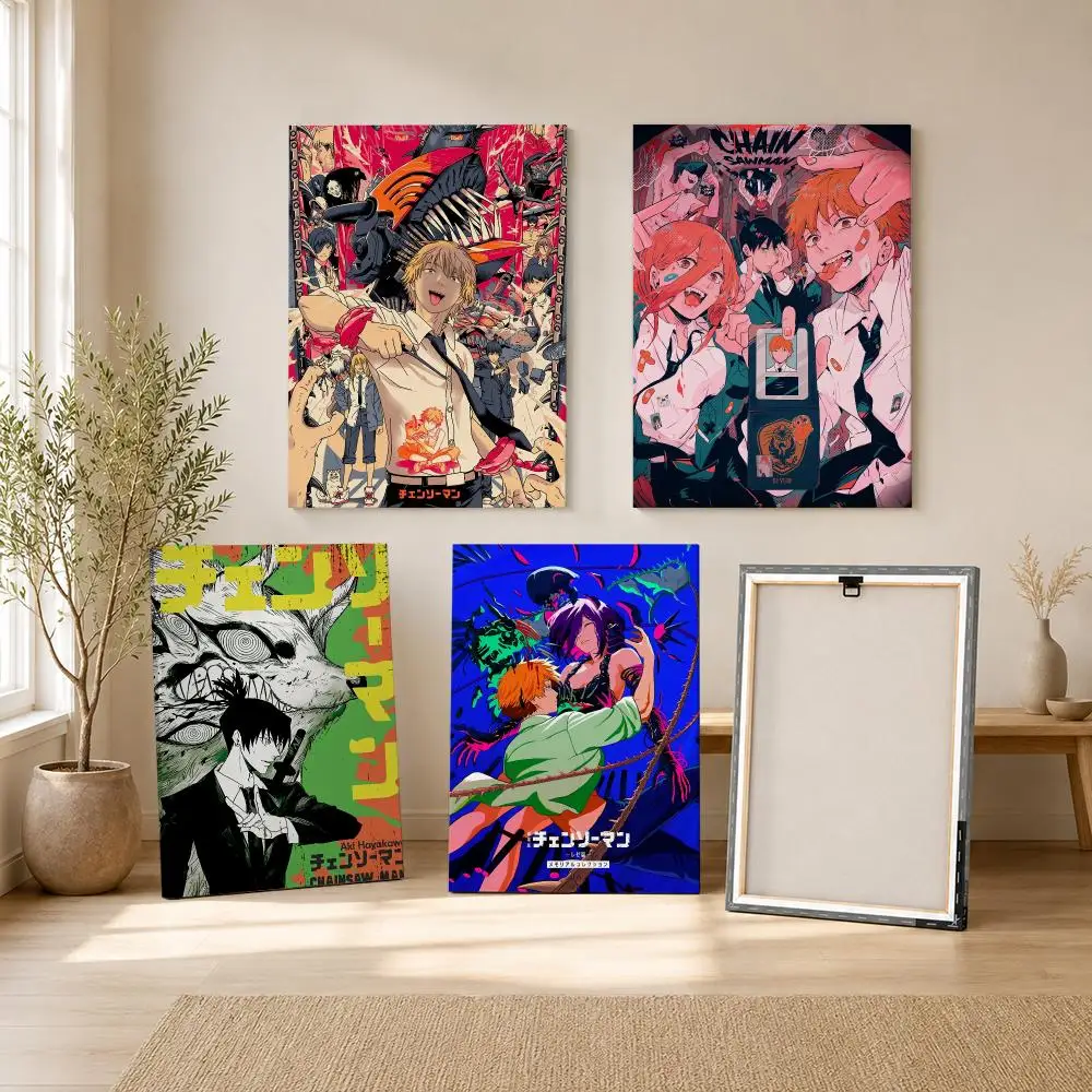 Classic Anime C-Chainsaw Man Painting Calligraphy Framed Canvas Wall Art Print | Modern Poster | Home Hallway Decor