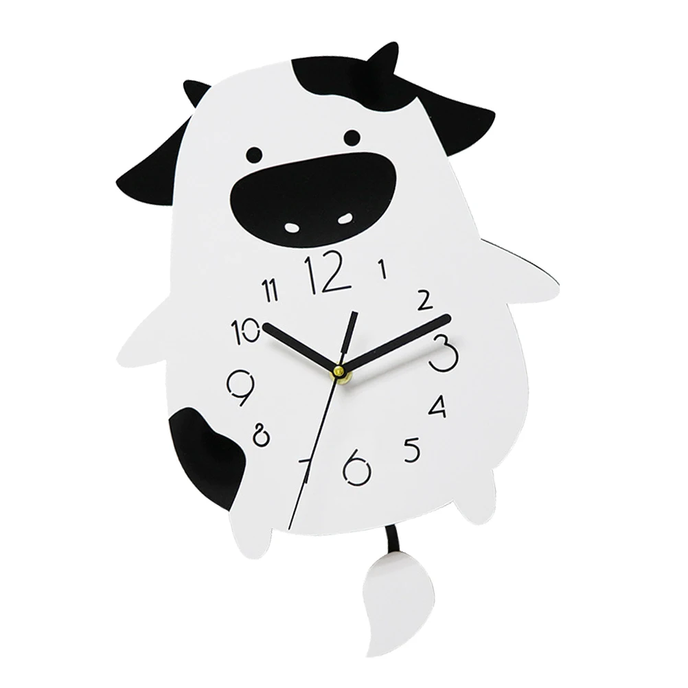 

Cow Wall Clock Acrylic Decorative for Kids Room Cartoon Silent Hanging Large Numbers Clear Reading Christmas Gift Modern Style