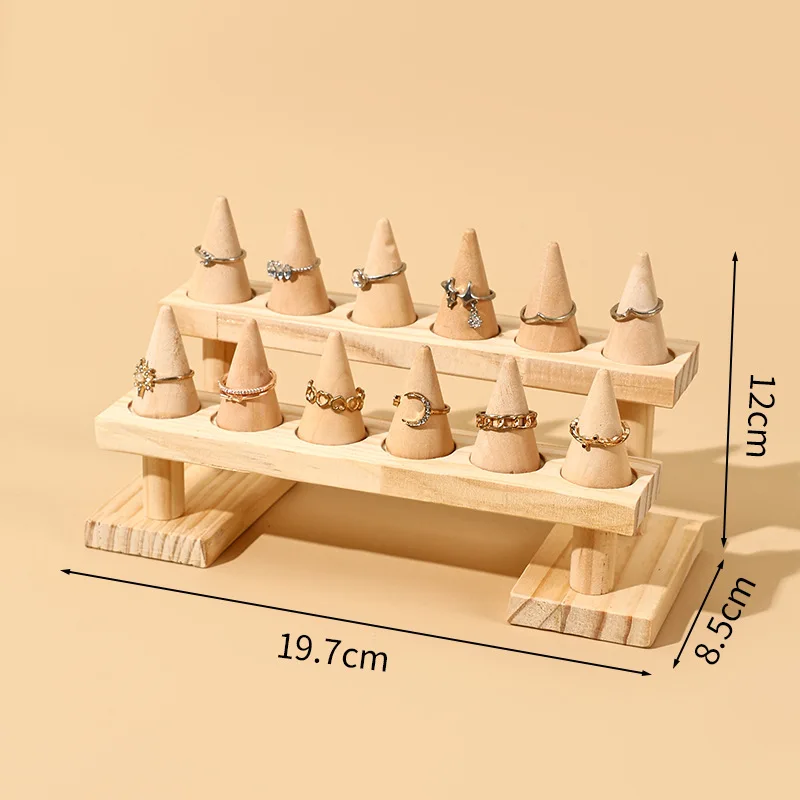 Wood Cone Ring Display Holder Jewelry Stand