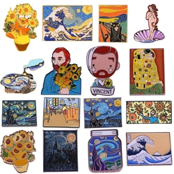 LB2387 Van Gogh Oil Painting Enamel Pin Brooches Bag Collar Lapel Pin Cartoon Badge Backpack Decoration Jewelry Gift Accessories