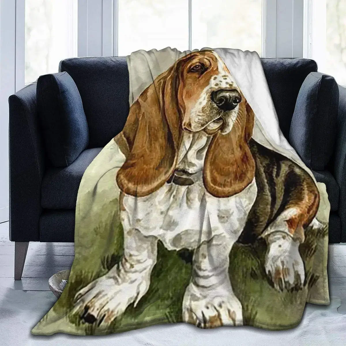 Basset Hound Dog Blanket Flannel Throw Blanket for Sofa Bed Soft Blanket Lightweight Lap Blanket,best Gifts for Animal Lover