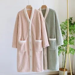Coral Velvet Warm Sleepwear Home Clothes Autumn Winter Flannel Bathrobe For Women Thick Long Sleeved Night Long Robe Female