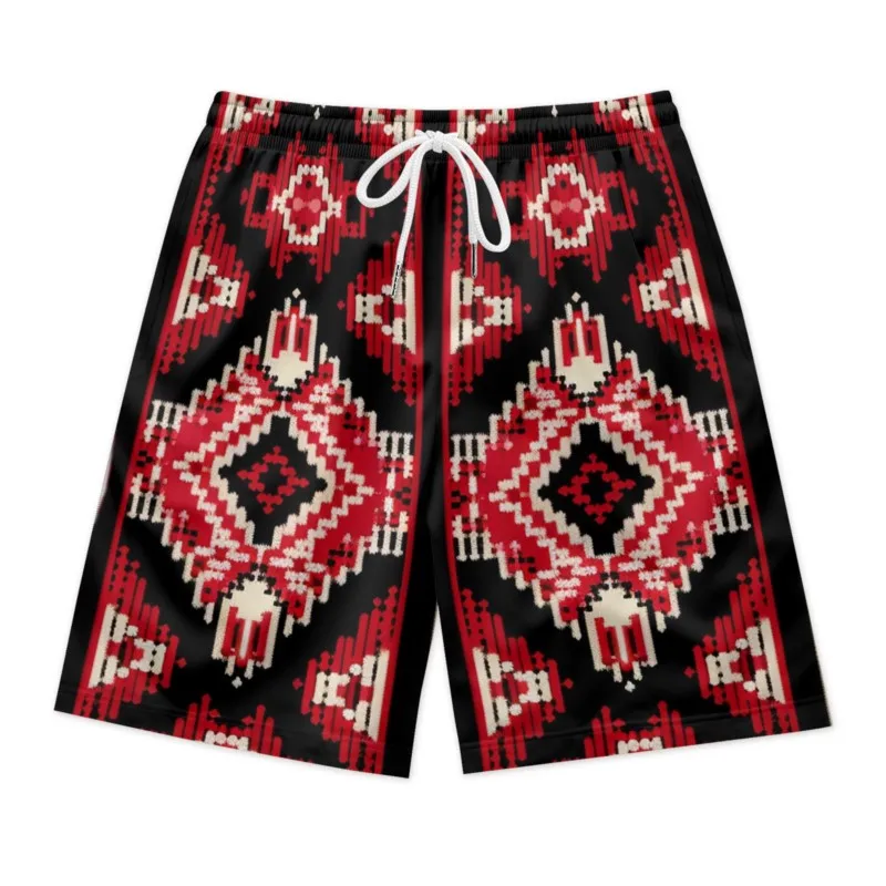 Ethnic Pattern Print Men's Drawstring Waist Shorts Quick Dry Breathable Polyester Sport Shorts Streetwear Clothing Bottoms