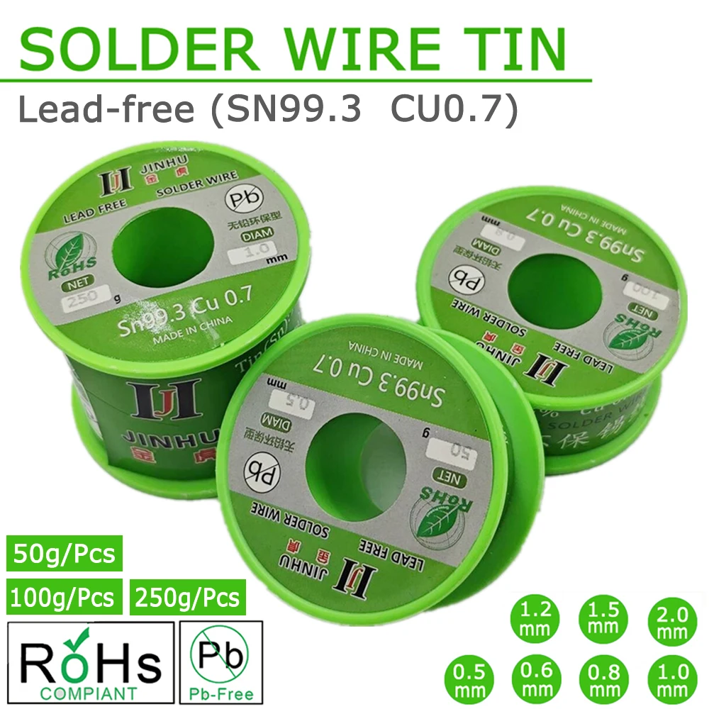 

JINHU 50g/100g/250g Solder Tin Wire Eco-friendly Low Melting Point No Clean Needed SN99.3 CU0.7 Leady Free Soldering Tin Wire