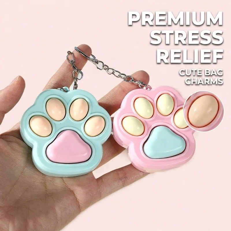 Cartoon Cat Claw Button Stress Relief Toy Anti-Anxiety Fidget Toy for Boring Classes Creative Keychain Bag Pendant Decoration