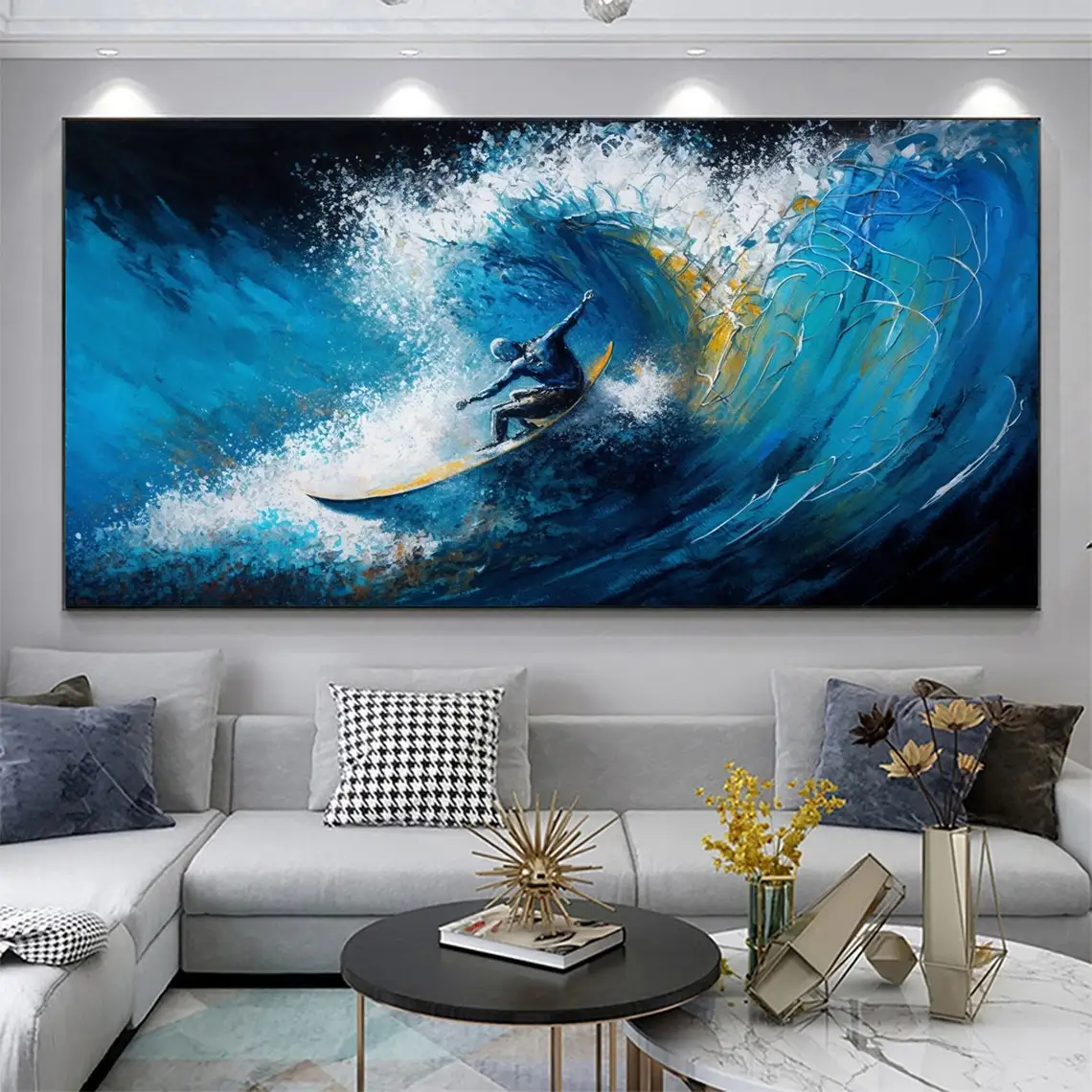 

Abstract Man Surfer Oil Painting On Canvas Hand Painted Textured Seascape Painting Canvas Wall Art Custom Painting Wall Decor