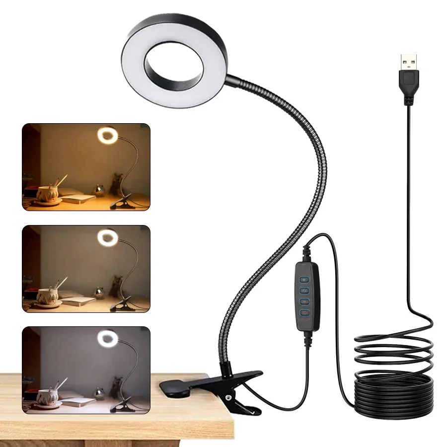 

48 LEDs Table Lamp USB Eye Protection Clip Book Light 360° Flexible Adjustable 3 Color Temperatures Gooseneck Reading Light