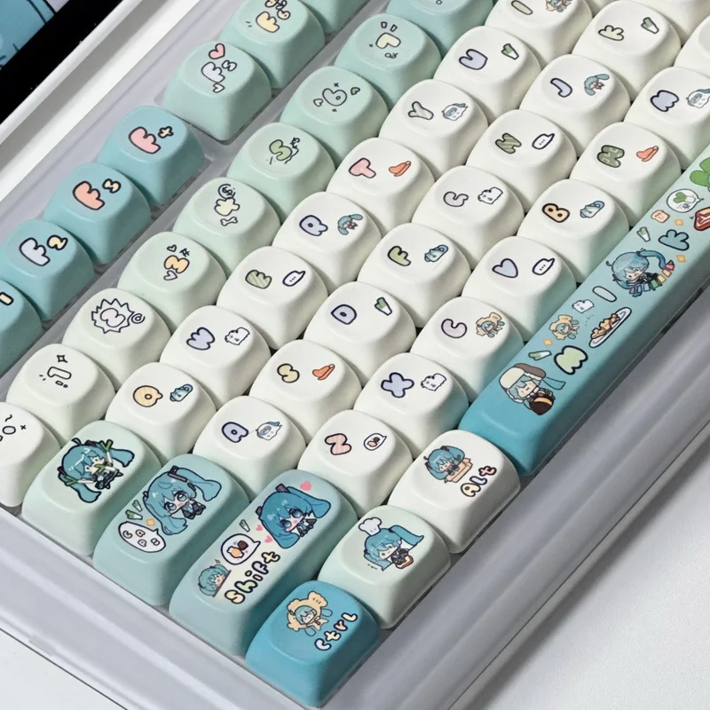 2024 New Miku Theme Keycaps 131 Key Xoa Cherry Profile Pbt Hot Sublimation Mechanical Keyboard Customized Cute Keycaps