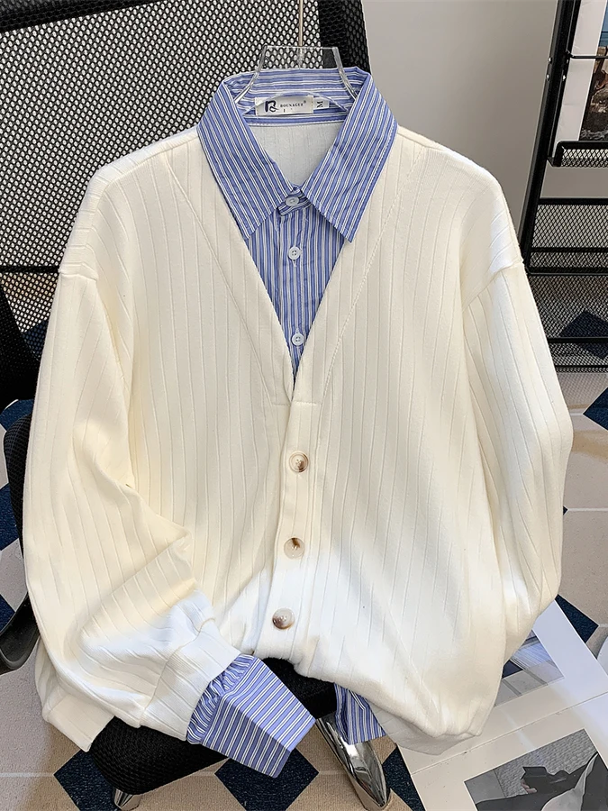 

Мужская рубашка в японском стиле с лоскутным узором, свободного кроя, с воротником, для весны и осени, модная, цветная, повседневная, дышащая, приятная к телу...