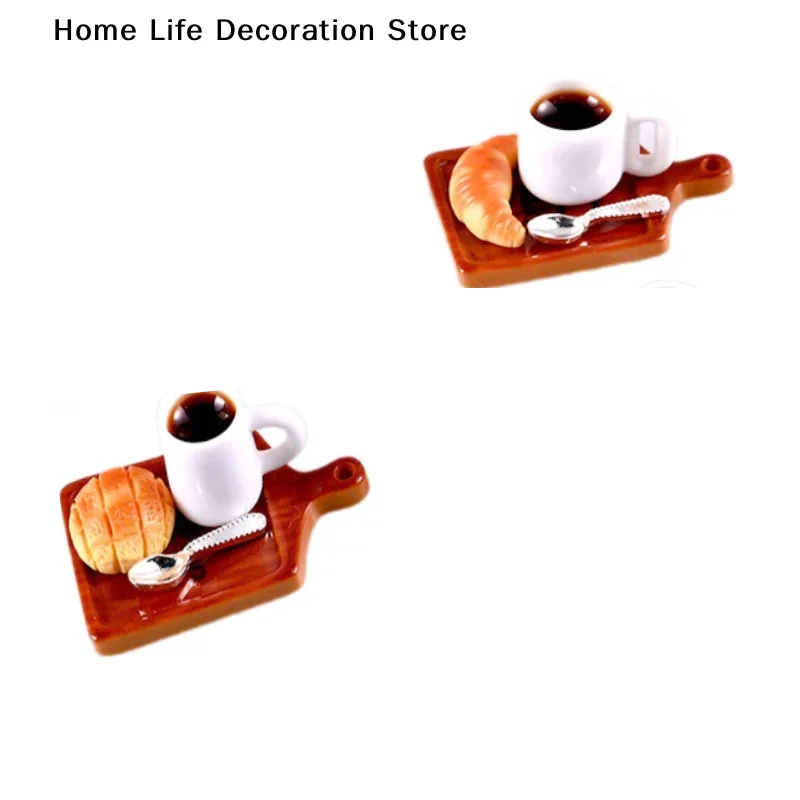 【TG】1Set Miniature Food Tray Combination Set Resin Coffee Drink Cup Decoration Model Miniature Accessories Simulation