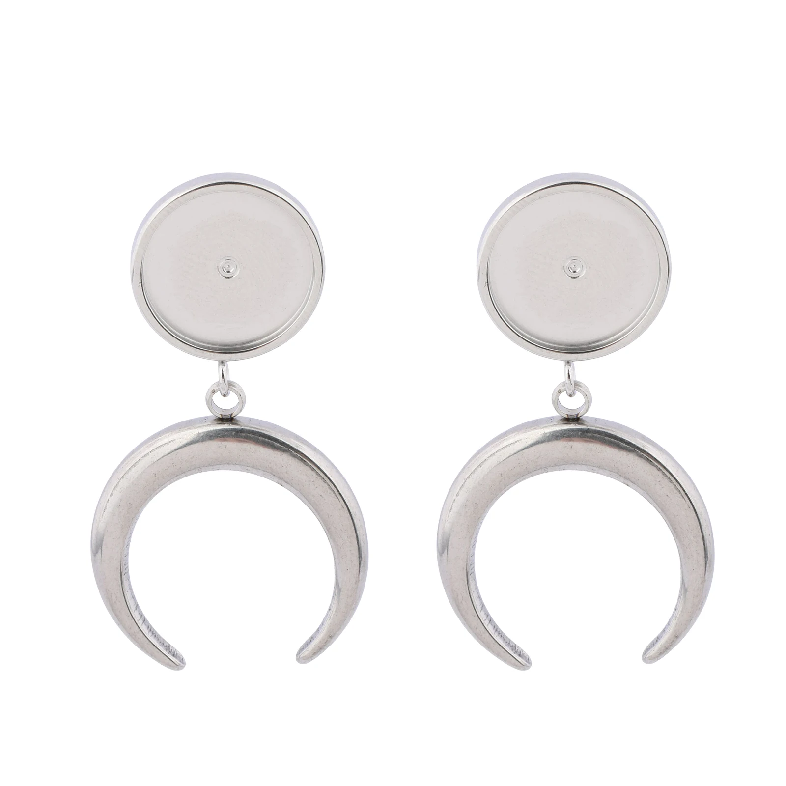 6pcs Stainless Steel Fit 12mm Cabochon Earring Base Setting Blanks Studs With Moon Charms Diy Jewelry Making Findings