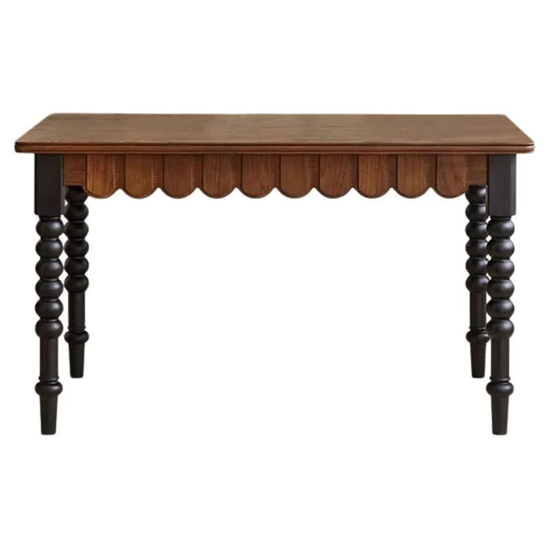 

French retro long dining table villa antique living room Roman column writing desk American light luxury two-color dining table