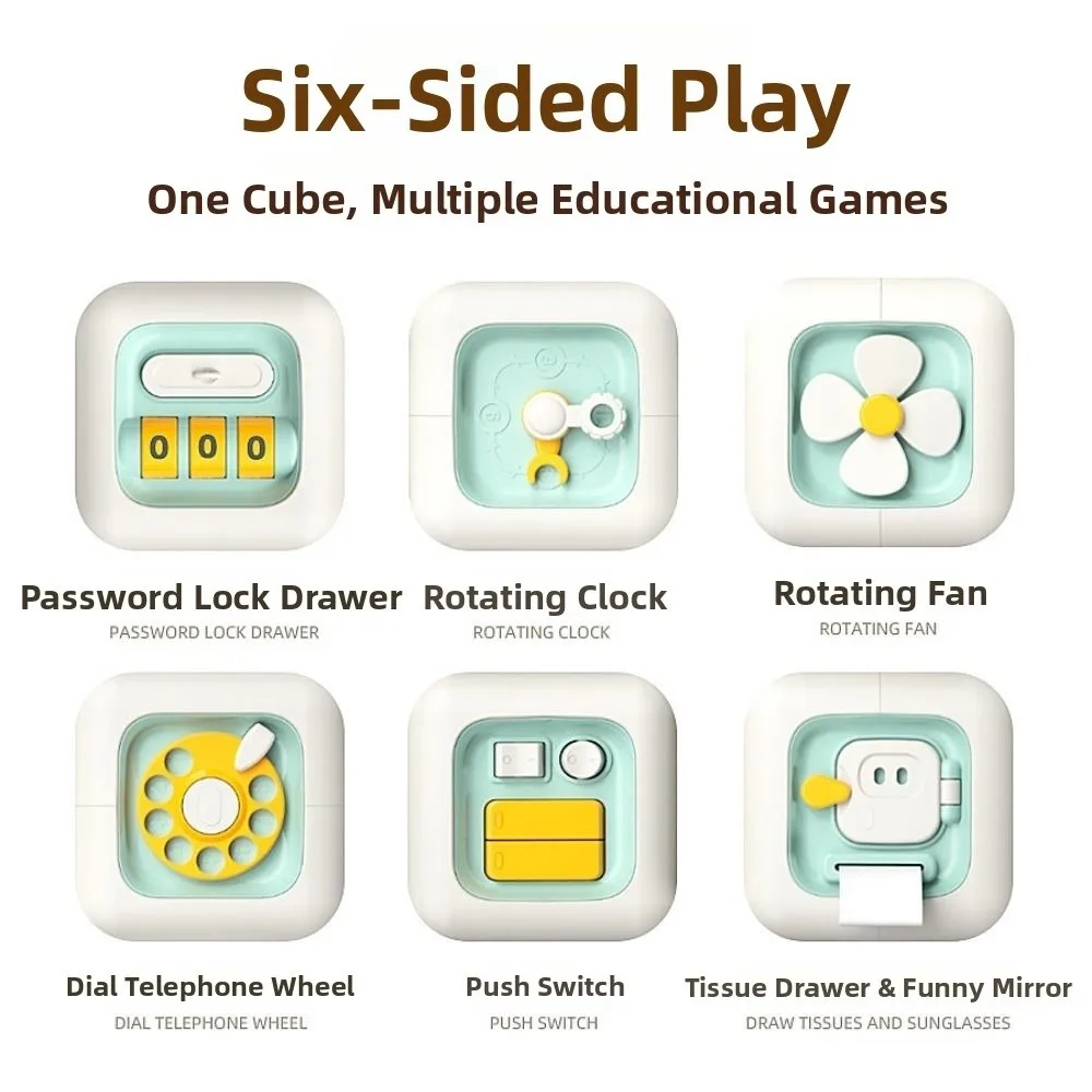 6 IN 1 Montessori Educational Toys Practice Skills Creative Sensory Busy Board Drawer Switches Plastic Multipurpose Busy Cube