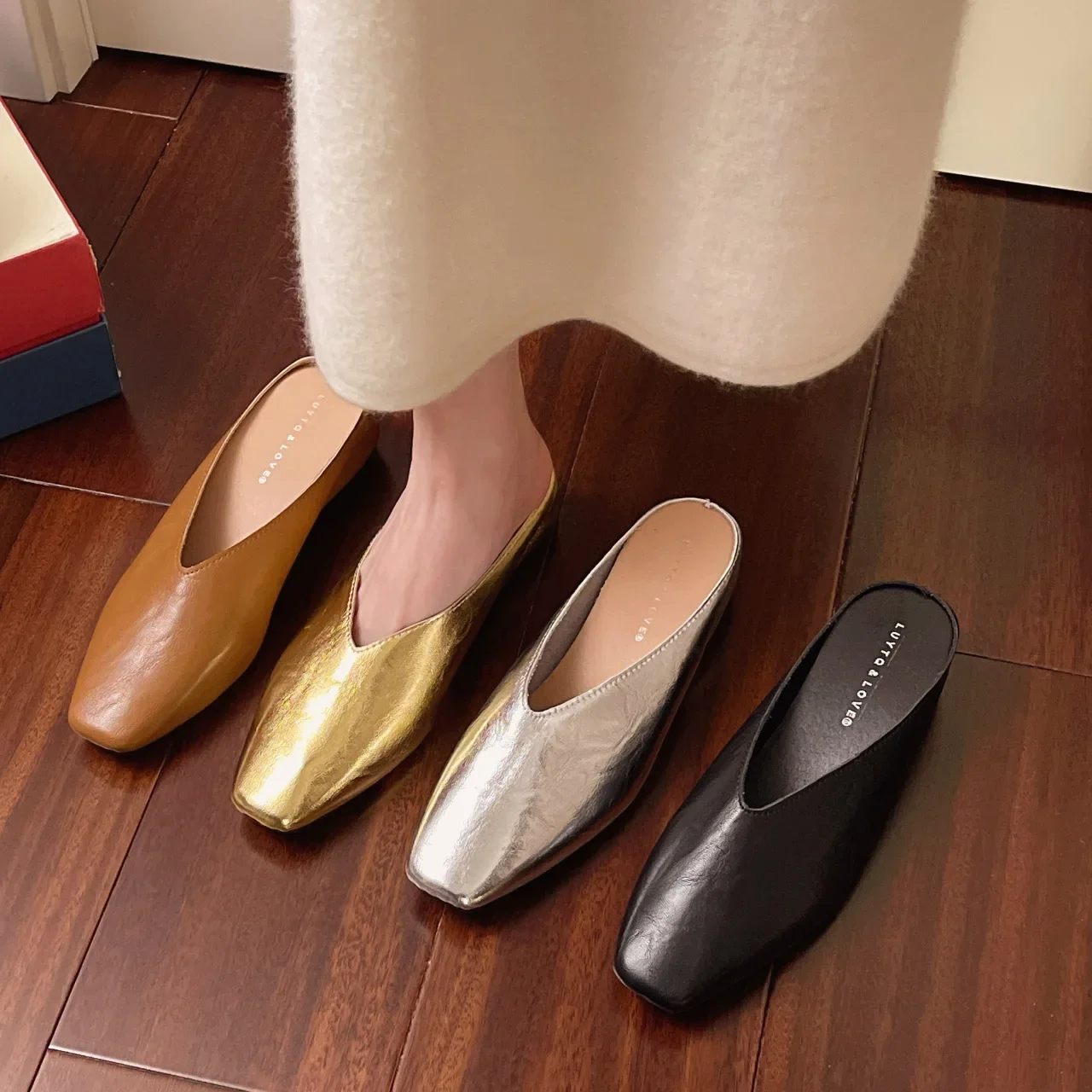 Plus Size French Style Gentleman's Shoes One Step Shallow Square Toe Shoes Versatile Comfortable for Commuting Adults in Summer