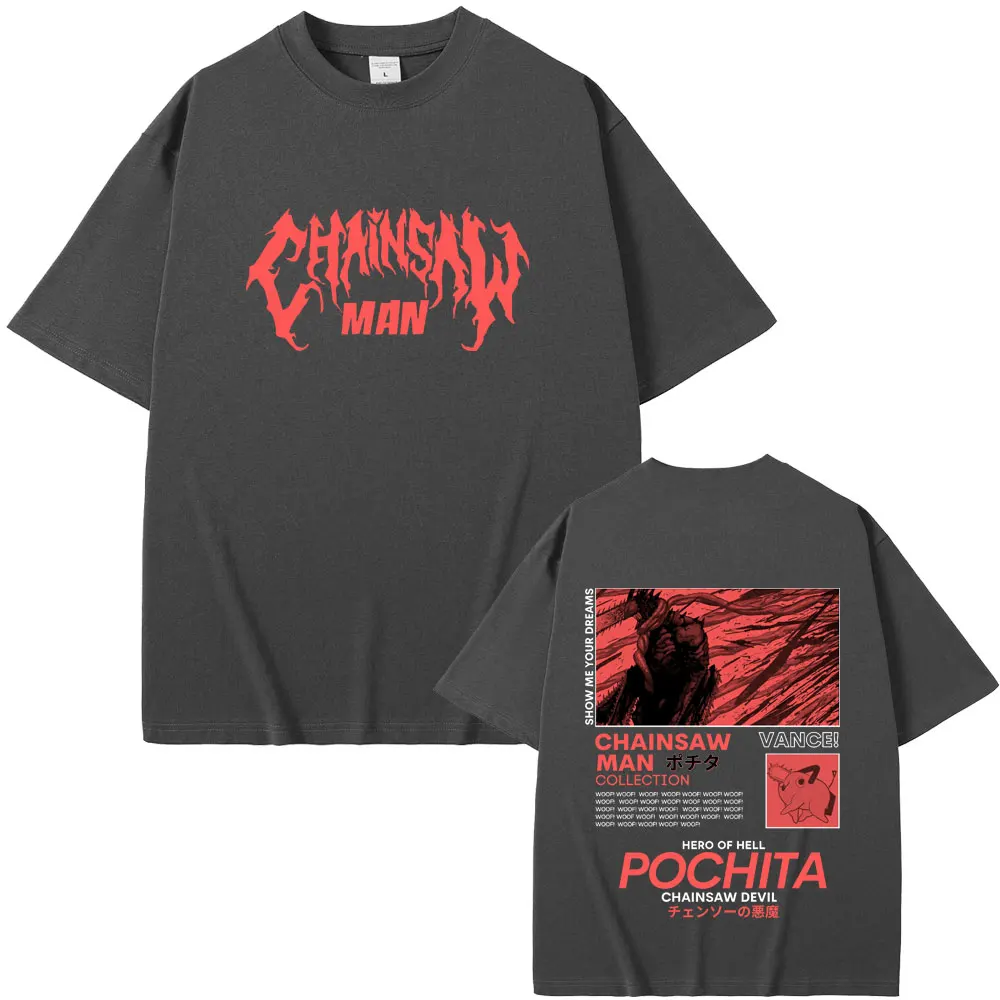Anime Chainsaw Man T Shirts Denji Pochita Print T-shirt Manga Fashion Male Vintage Casual