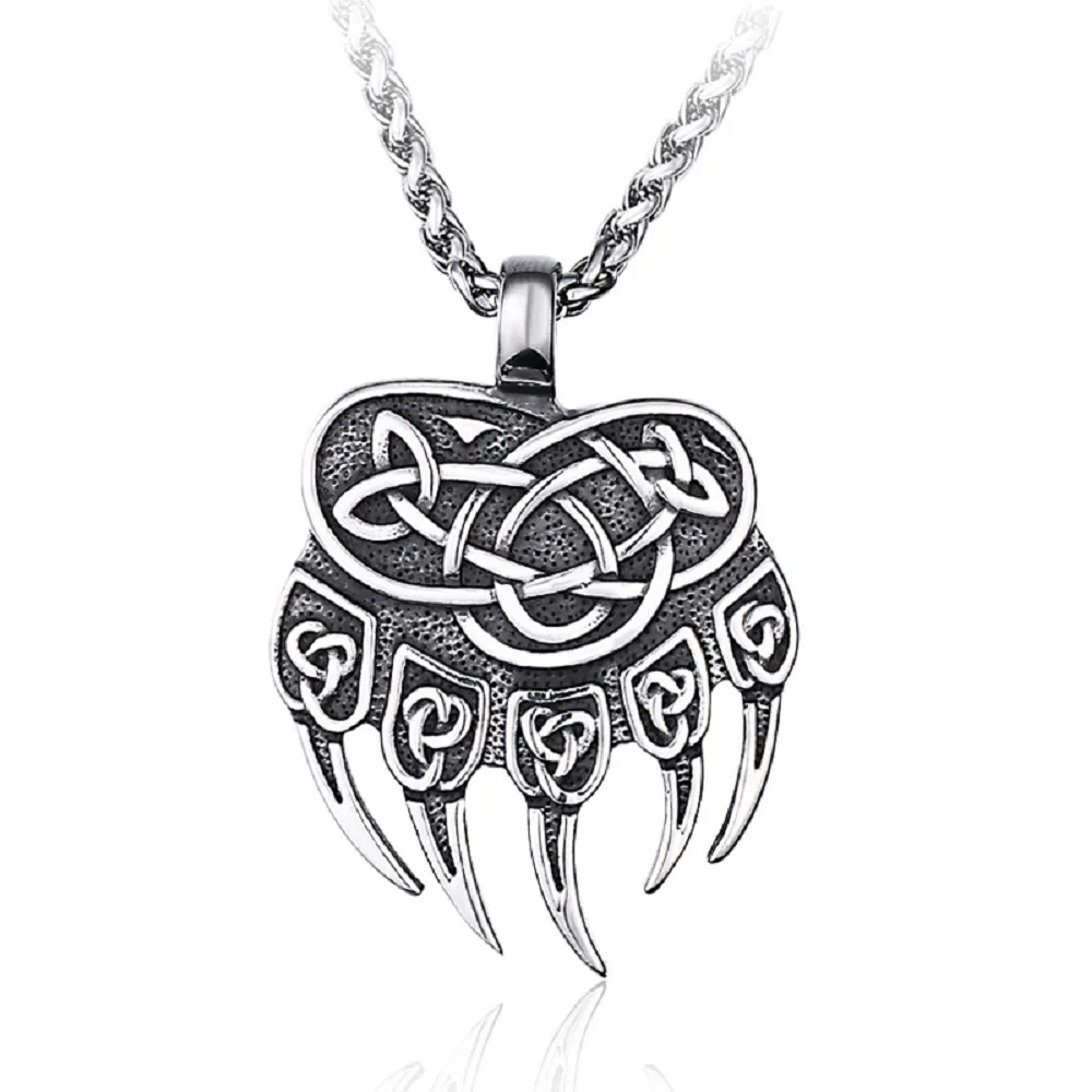 Vintage Unique Amulet Bear Claw Necklaces 316L Stainless Steel Celtic Knot Pendant For Men Viking Fashion Jewelry Gift Wholesale