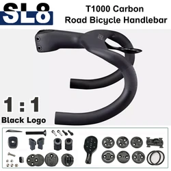 SL8 1:1 T1000 Full Carbon Road Bike Handlebar Black LOGO Internal Cable Integrated Cockpit Di2 Road Bike Handlebar Bicycle Parts