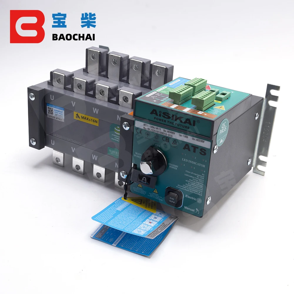 Aisikai 4P 100A-800A ATS Dual Power Automatic Transfer Switch Diesel Generator Parts Board Circuit Breaker Single Three Phase