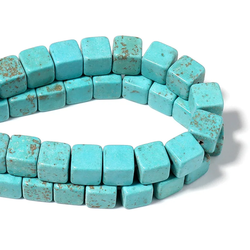1 Strand 4/6/8/10mm White Blue Turquoise Beads Nature Stone Beads Square Shape  Loose Beads For Jewelry Making DIY Accessories