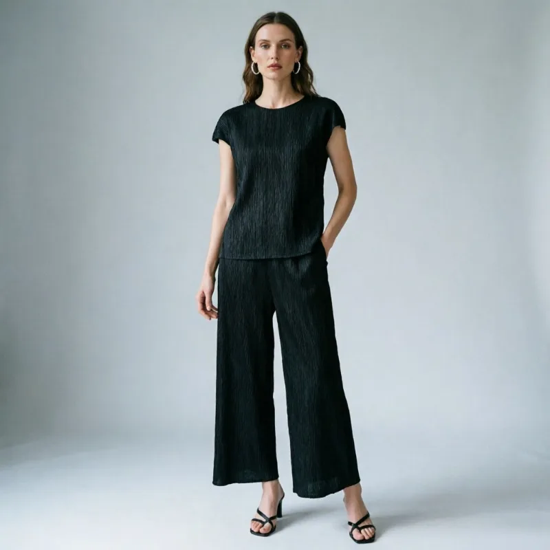 Miyake Original Pleated Pants Set Plisse Women 2026 Summer New Pleats Casual Loose Women's Niche Basic Style Fold Women Clothing