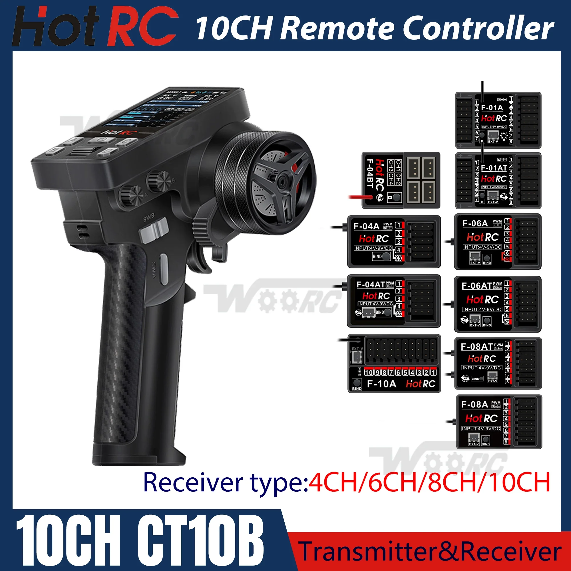 HOTRC CT-10B CT10B 10CH Transmitter Remote Controller 2.4Ghz Radio For RC Model Car Boat Aircraft Quadcopter Accessories