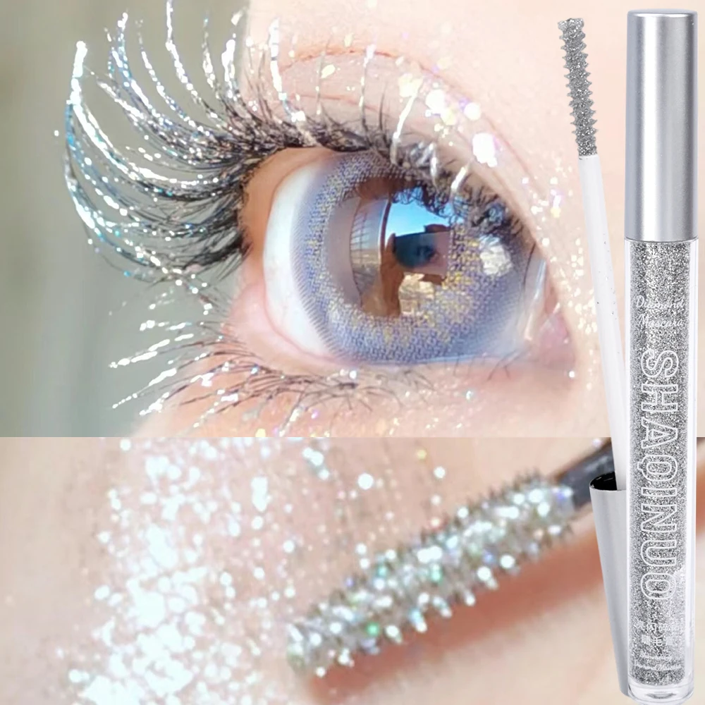 Glitter Mascara Curling Thick Eyelashes Extension Makeup Shiny Sliver Green Waterproof Lasting Shimmer Mascara Korean Cosmetics