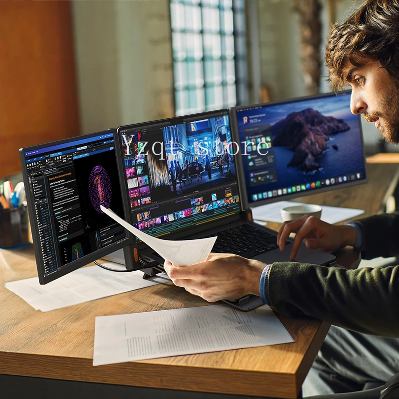 

2025 Новый многофункциональный портативный трехмониторный расширитель экрана с двумя экранами C-типа и двумя ноутбуками для бизнес-ноутбуков