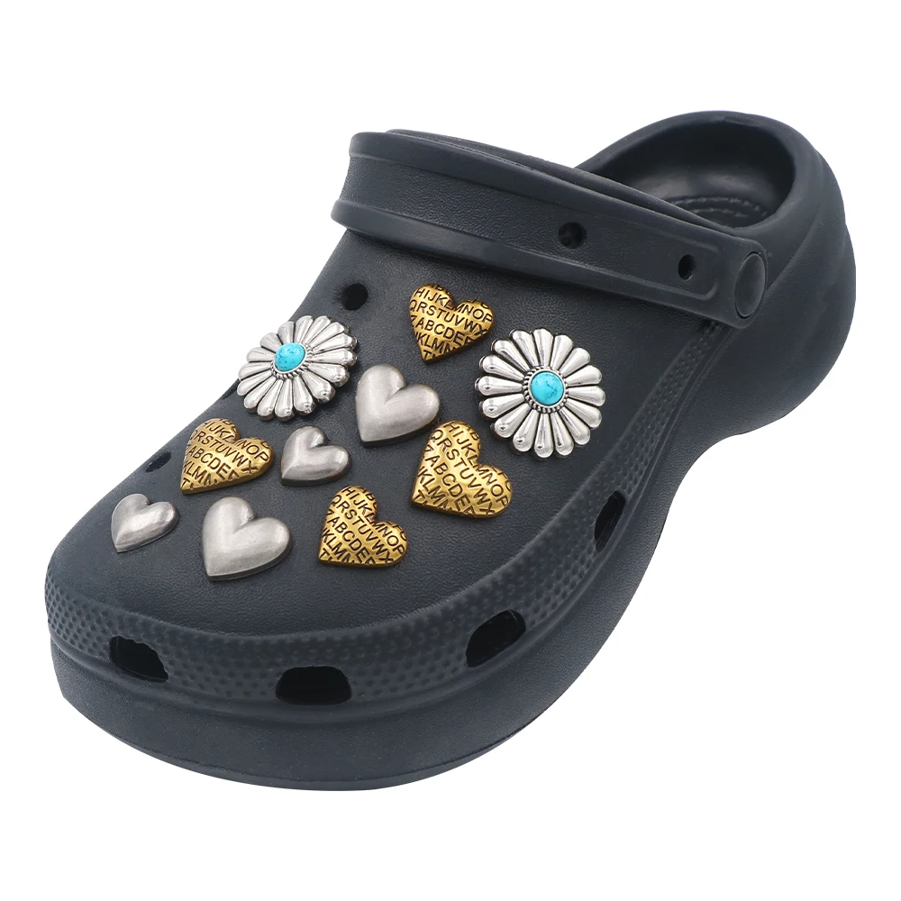 1 Set Metal Shoe Accessories Charm Round Disc Heart Flowers Star Decorations Pines Simulated Turquoise Pumpkin Sandals Adornos view 4
