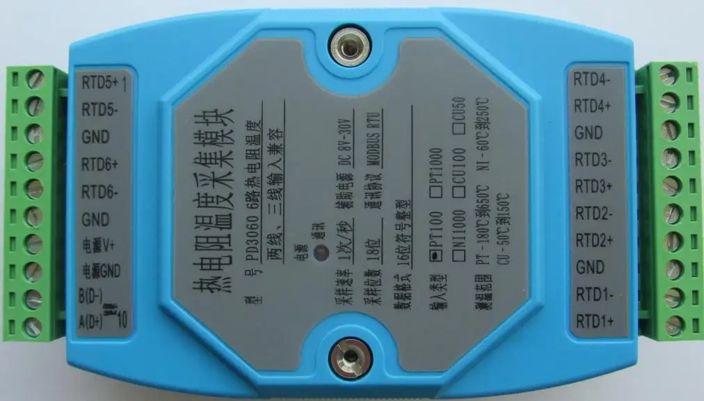 

6 Channels PT100 PT1000 Temperature Collector Acquisition Module Temperature Transmitter MODBUS RTU