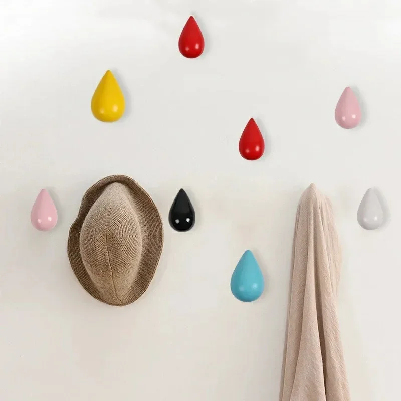 1PC Water Drop Shaped Hook Wood Wall Hanger Door Back Hanger Key Holder Handbag Hat Clothes Wooden Hook Decorative Hooks