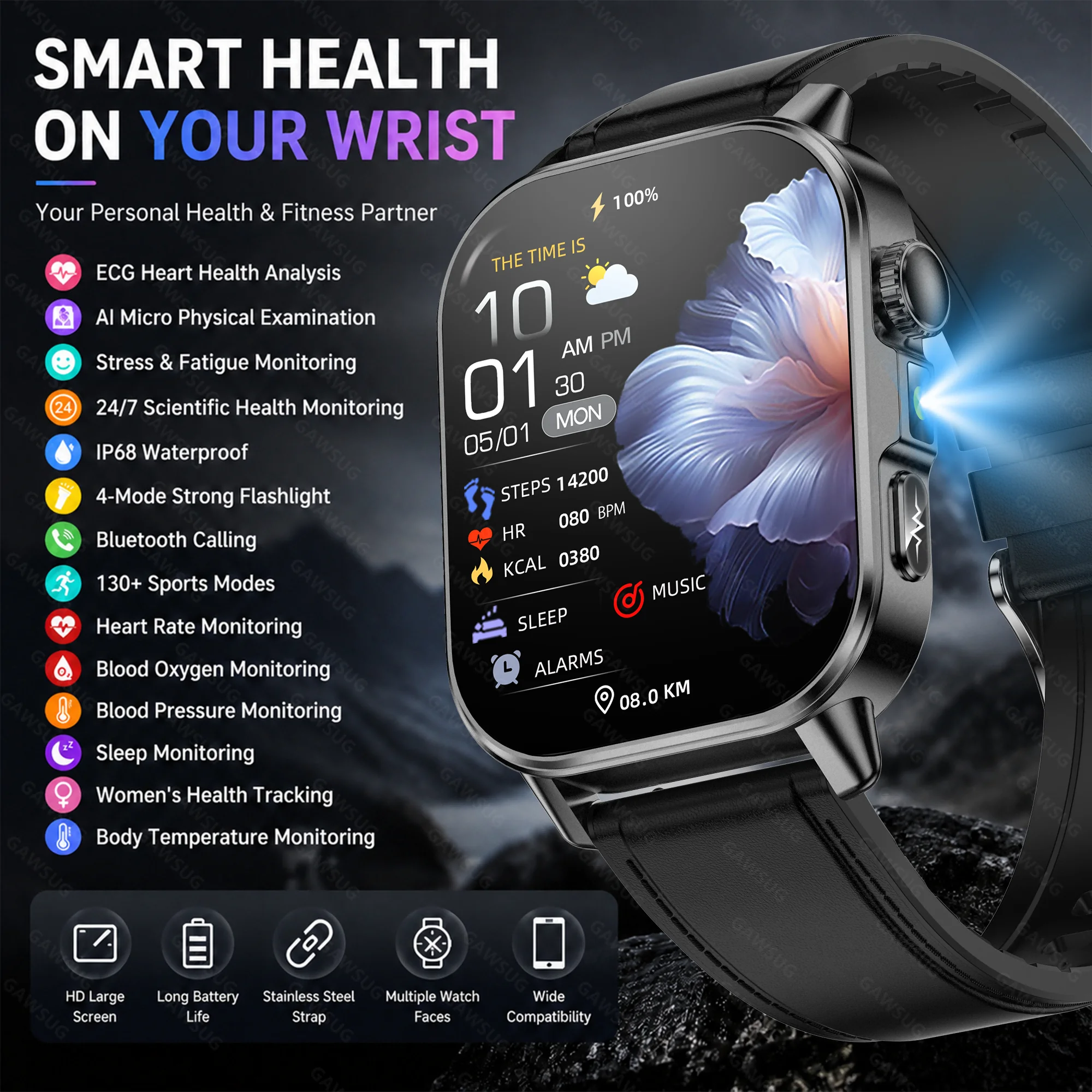 Smartwatch Health Watches For Women - ECG Smart Watch AI Health Blood