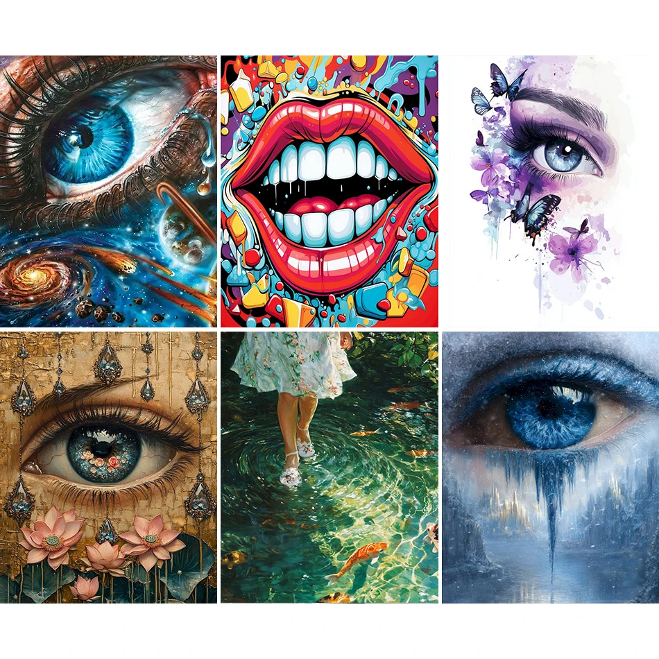 

RUOPOTY Painting By Numbers Abstract Figure eyes Acrylic Paint Handmade Oil Art Watercolor Drawing Brushes Art Supplies Wall Art