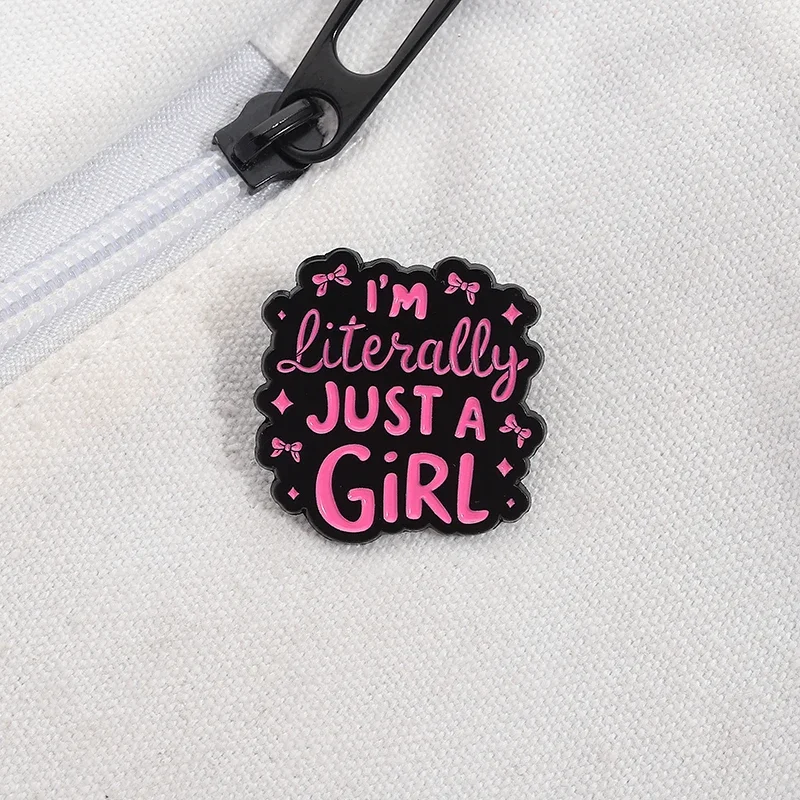 Эмалированные булавки «Я буквально просто девочка», розовый бант, женские броши для девочек, значок на лацкане, модные украшения, подарок друзьям Эмалированные булавки «Я буквально просто девочка», розовый бант, женские броши для девочек, значок на лацкане, модные украшения, подарок друзьям